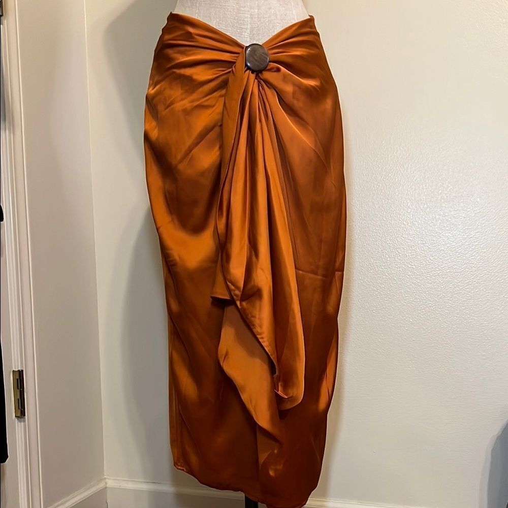 Andrea Iyamah Elegant Burnt Orange Wrap Skirt Size M Nwt